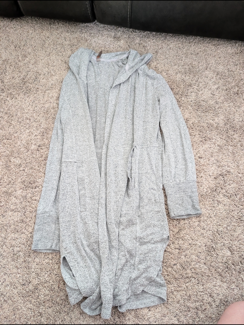 Mono B Heather Gray Hooded Open-Front Cardigan